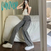 Lunivop 2000S Y2K Bandage Baggy Jeans Women Korean Style Oversize Denim Pants Vintage Harajuku